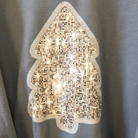 Large Faux Gold Embroidery Christmas Tree Charcoal Sweatshirt - Picture 3 of 5